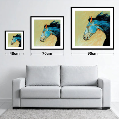 Cerulean Spirit - size guide showing 40cm, 70cm and 90cm art prints