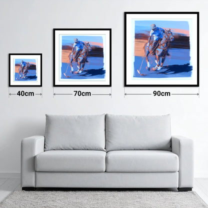 The Cobalt Chukka - size guide showing 40cm, 70cm and 90cm art prints