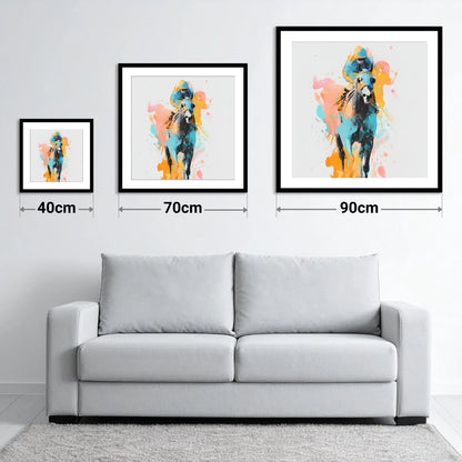 Vibrant Front Runner - size guide showing 40cm, 70cm and 90cm art prints
