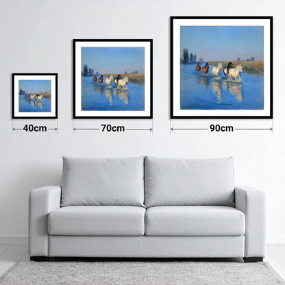 Through the Cerulean Shallows - size guide showing 40cm, 70cm and 90cm art prints