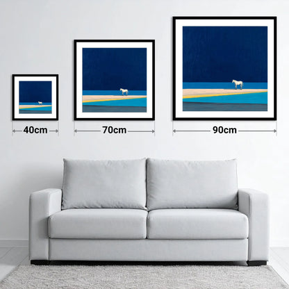 Midnight Blue Horizon - size guide showing 40cm, 70cm and 90cm art prints