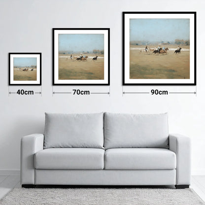 Vintage Polo Charge - size guide showing 40cm, 70cm and 90cm art prints