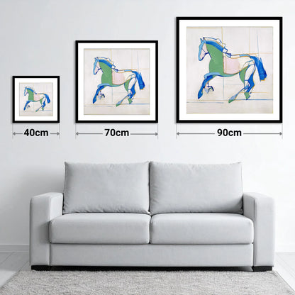 Azure and Emerald Canter - size guide showing 40cm, 70cm and 90cm art prints