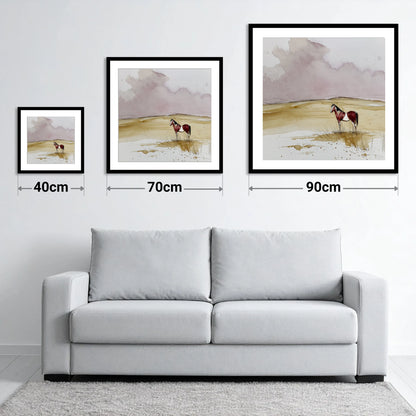 Ochre Horizons - size guide showing 40cm, 70cm and 90cm art prints