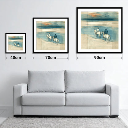 Twilight Shoreline Ride - size guide showing 40cm, 70cm and 90cm art prints