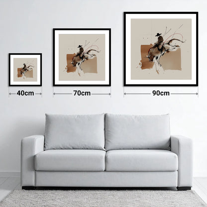 Untamed Western Energy - size guide showing 40cm, 70cm and 90cm art prints