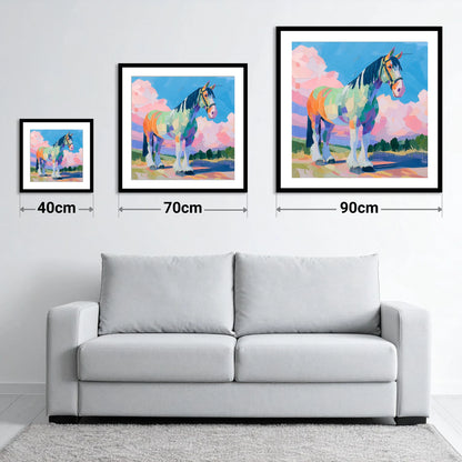 Prismatic Heavy Horse - size guide showing 40cm, 70cm and 90cm art prints