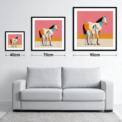 Vivid Painted Bond - size guide showing 40cm, 70cm and 90cm art prints