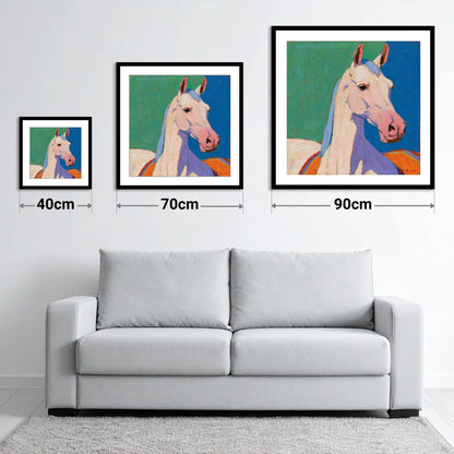 Vibrant Grey Arabian Horse - size guide showing 40cm, 70cm and 90cm art prints