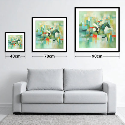 Geometric Racing Form - size guide showing 40cm, 70cm and 90cm art prints