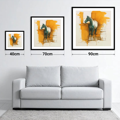 Amber Yard Silhouette - size guide showing 40cm, 70cm and 90cm art prints