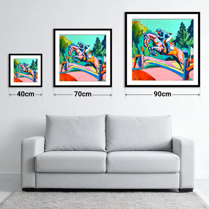 Technicolour Flight - size guide showing 40cm, 70cm and 90cm art prints