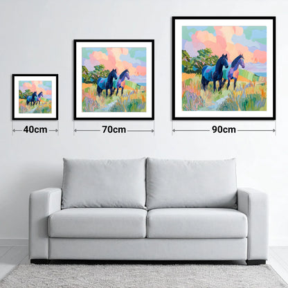 Pastures in Pastel - size guide showing 40cm, 70cm and 90cm art prints