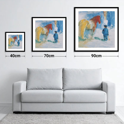 A Quiet Connection - size guide showing 40cm, 70cm and 90cm art prints