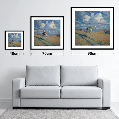 Under Western Skies - size guide showing 40cm, 70cm and 90cm art prints