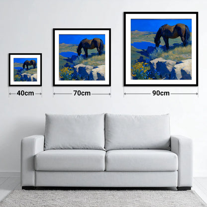 Cobalt Horizon Grazing - size guide showing 40cm, 70cm and 90cm art prints
