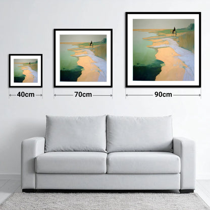 Solitary Shoreline Hack - size guide showing 40cm, 70cm and 90cm art prints