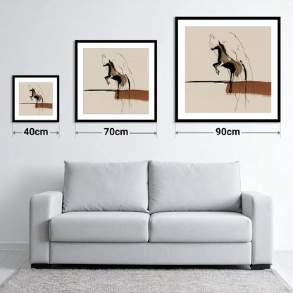 Untamed Sepia Silhouette - size guide showing 40cm, 70cm and 90cm art prints