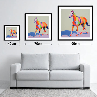 Vibrant Strides - size guide showing 40cm, 70cm and 90cm art prints