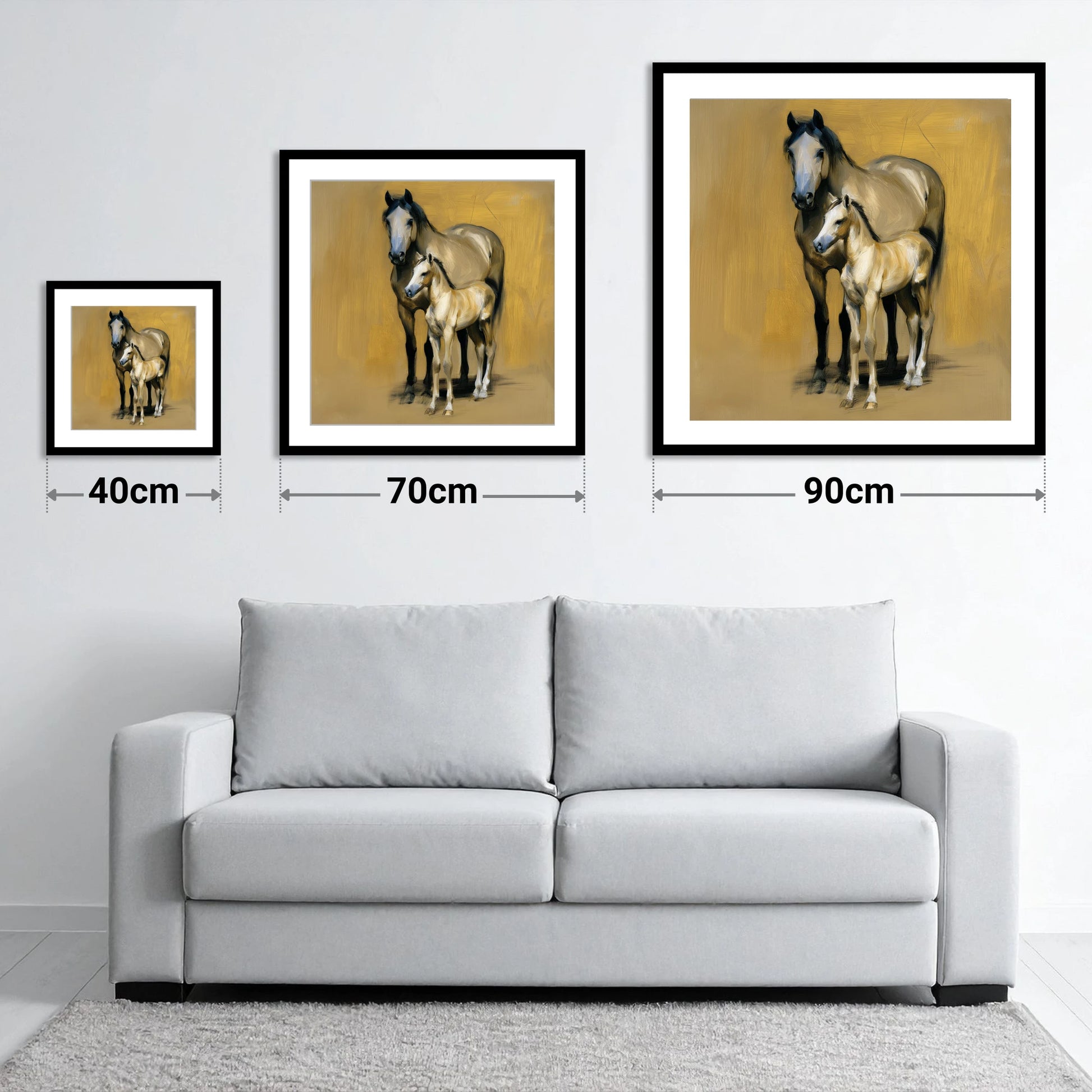 A Mother's Watch - size guide showing 40cm, 70cm and 90cm art prints