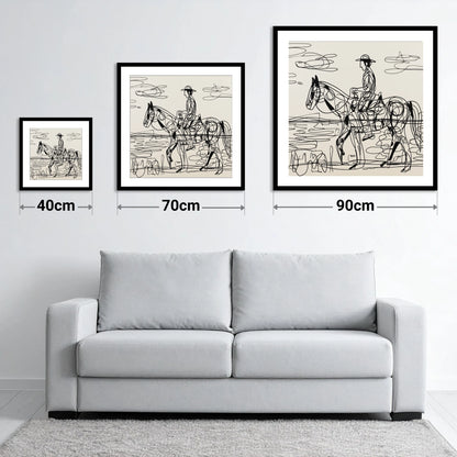 Linear Beach Ride - size guide showing 40cm, 70cm and 90cm art prints