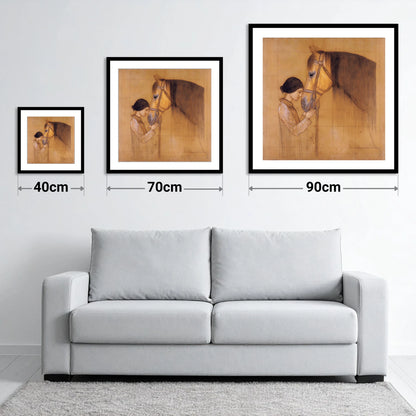 The Silent Bond - size guide showing 40cm, 70cm and 90cm art prints