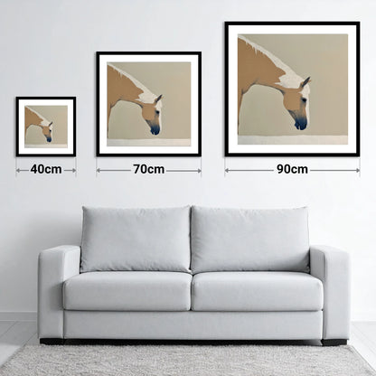Serenity in Tan and Cream - size guide showing 40cm, 70cm and 90cm art prints