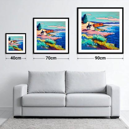 Vivid Coastal Hack - size guide showing 40cm, 70cm and 90cm art prints