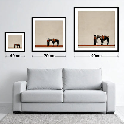 The Quiet Horizon - size guide showing 40cm, 70cm and 90cm art prints