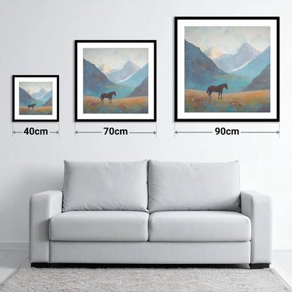 Mountain Solitude - size guide showing 40cm, 70cm and 90cm art prints