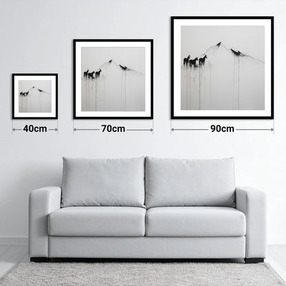 Alpine Solitude - size guide showing 40cm, 70cm and 90cm art prints