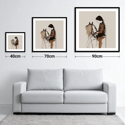 Silent Dialogue - size guide showing 40cm, 70cm and 90cm art prints