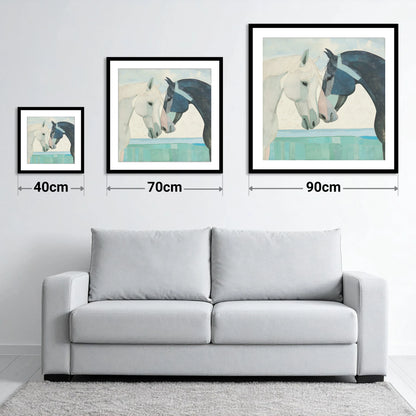 The Gentle Greeting - size guide showing 40cm, 70cm and 90cm art prints