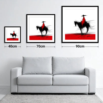 Crimson Vaquero - size guide showing 40cm, 70cm and 90cm art prints