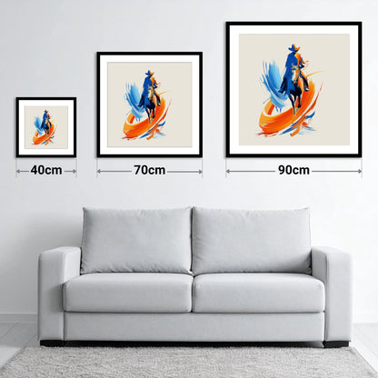 Riding the Painted Wind - size guide showing 40cm, 70cm and 90cm art prints