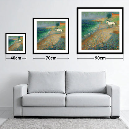 Vibrant Coastal Grey - size guide showing 40cm, 70cm and 90cm art prints