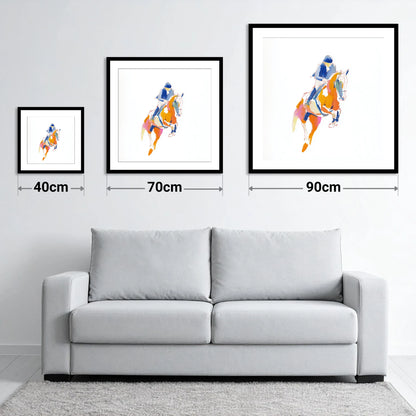 Vibrant Leap - size guide showing 40cm, 70cm and 90cm art prints