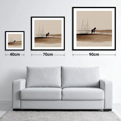 Marshland Solitude - size guide showing 40cm, 70cm and 90cm art prints