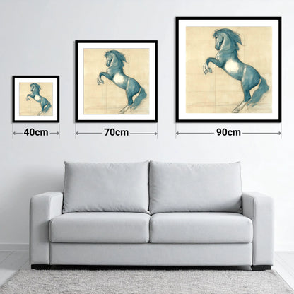 Azure Equine Study - size guide showing 40cm, 70cm and 90cm art prints