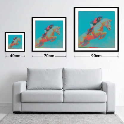 Technicolour Flight - size guide showing 40cm, 70cm and 90cm art prints