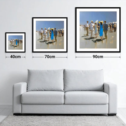 The Summer Racing Crowd - size guide showing 40cm, 70cm and 90cm art prints