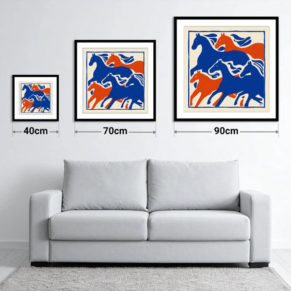 The Cobalt Herd - size guide showing 40cm, 70cm and 90cm art prints