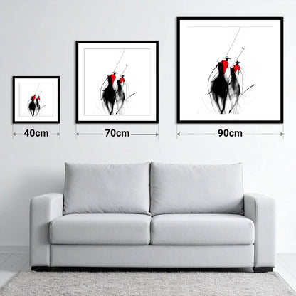 The Crimson Chukka - size guide showing 40cm, 70cm and 90cm art prints