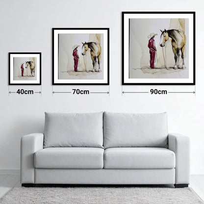 A Quiet Understanding - size guide showing 40cm, 70cm and 90cm art prints