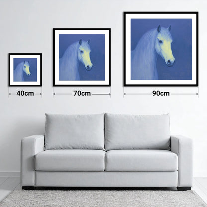 Luminous Blue Portrait - size guide showing 40cm, 70cm and 90cm art prints