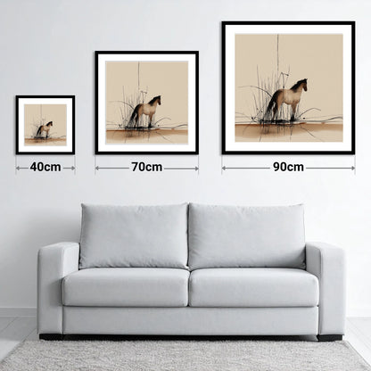 Sentinel of the Reeds - size guide showing 40cm, 70cm and 90cm art prints