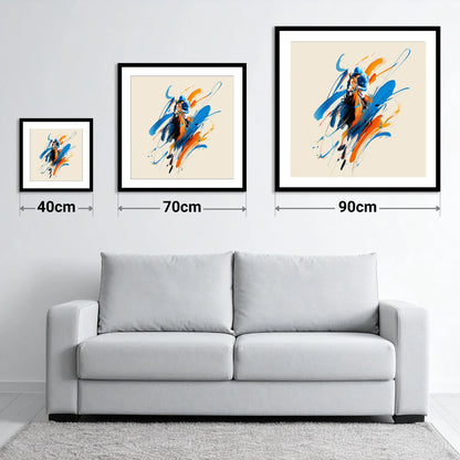 Sprint to the Wire - size guide showing 40cm, 70cm and 90cm art prints