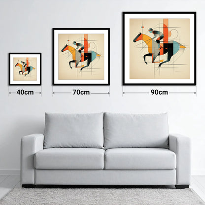 Geometric Racing Form - size guide showing 40cm, 70cm and 90cm art prints