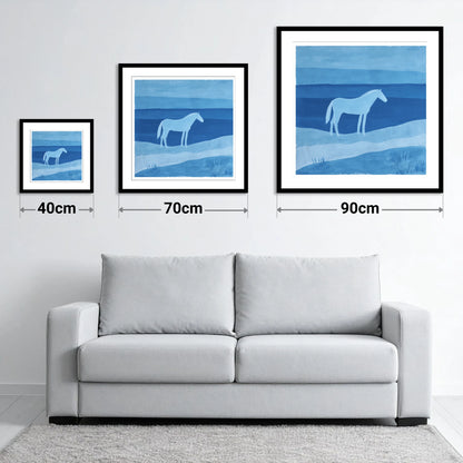 Cerulean Serenity - size guide showing 40cm, 70cm and 90cm art prints