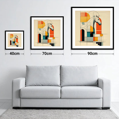 Architectural Equine Profile - size guide showing 40cm, 70cm and 90cm art prints